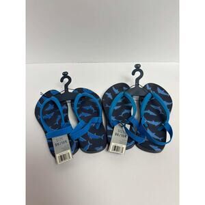 Kids Shark Flip Flops Size 9K/10K Blue Gray Summer Sandals Beach Shoes LOT OF 2